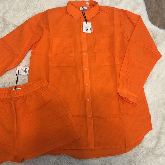 Jade Swim Mika Top + Short 2pc Beach Set in Orange Horizon Cotton - Picture 7 of 9